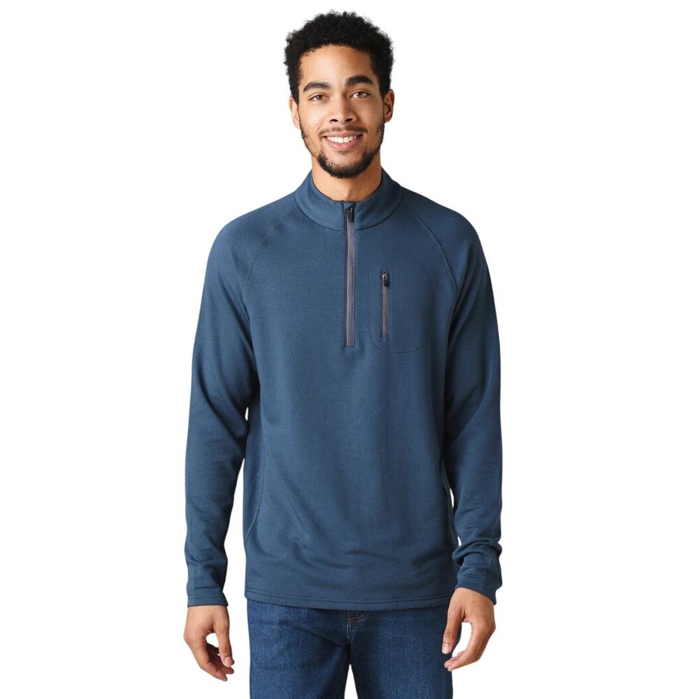 Free Fly Men's Bamboo Fleece Quarter Zip Pullover Sweater, Blue, Size XL